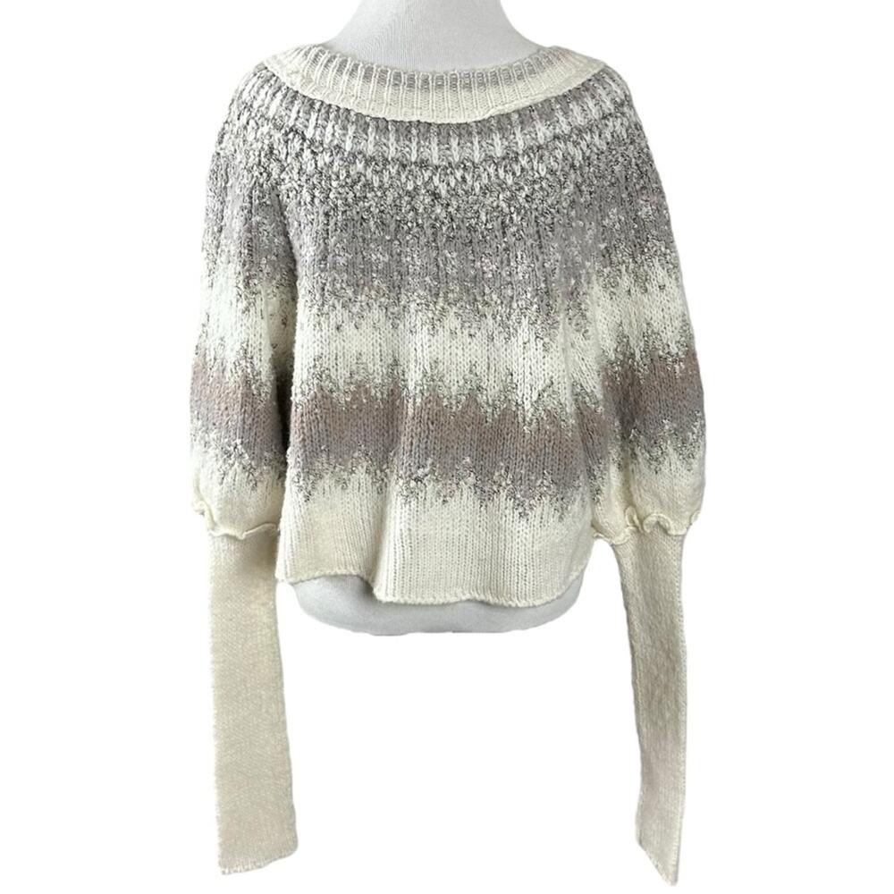 Free People Wool Fair Isle Puff Sleeve Sweater Home For the Holidays XL - Picture 7 of 12